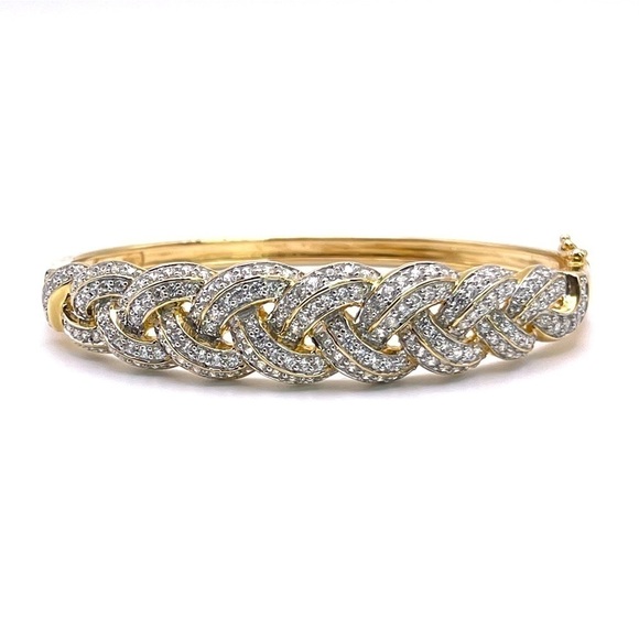 CZ Pave Vermeil Braided Bangle Hinge BraceletB114